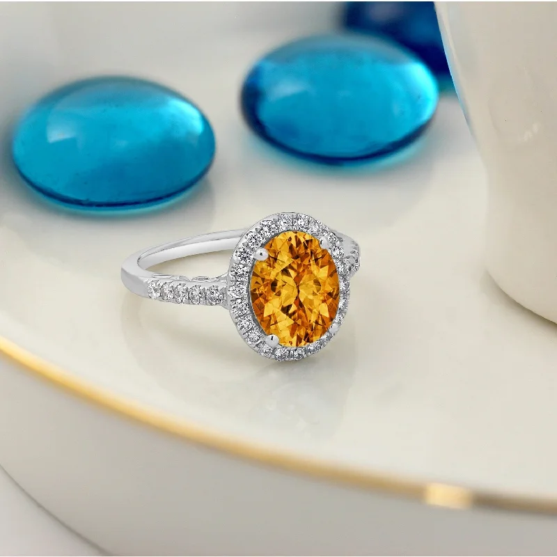 Auriya 3ct Oval Citrine and Halo Diamond Engagement Ring 3/8ctw 14k Gold