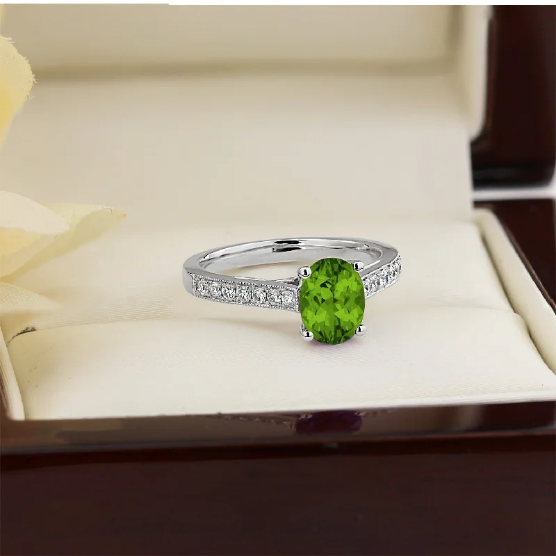 Auriya 1 1/5ct Fancy Oval Peridot and Diamond Engagement Ring 1/4ctw 14k Gold