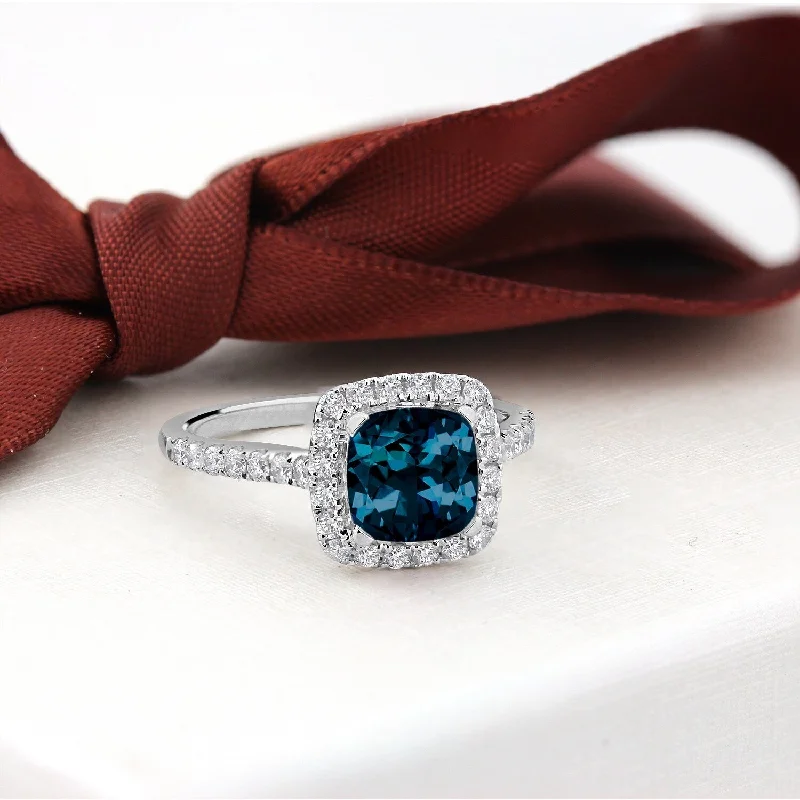 Auriya 1 1/4ct Cushion-cut London Blue Topaz and Halo Diamond Engagement Ring 1/2cttw 14k Gold