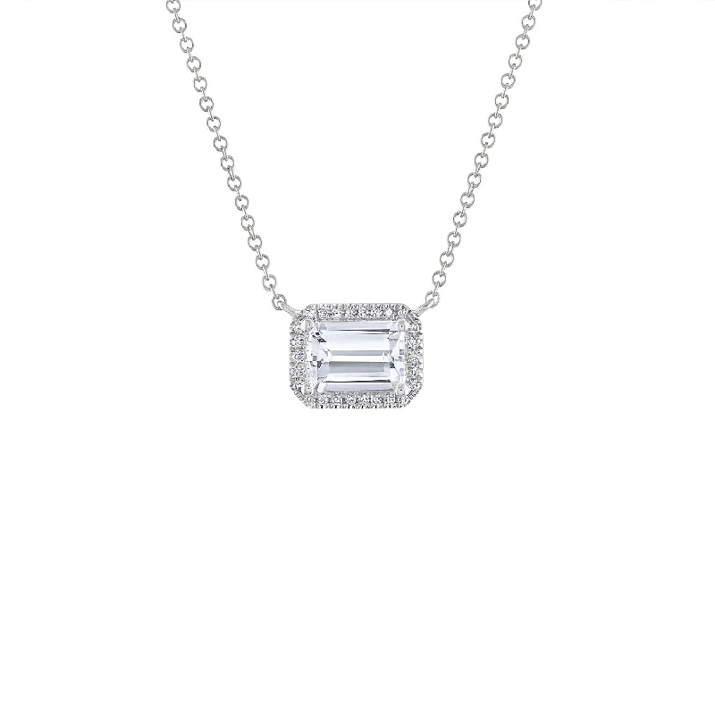 14KT GOLD DIAMOND WHITE TOPAZ RECTANGLE NECKLACE