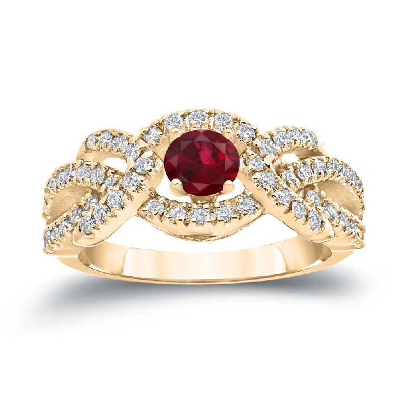 14k Gold 2/5ct Ruby and 3/5ct TDW Diamond Engagement Ring by Auriya