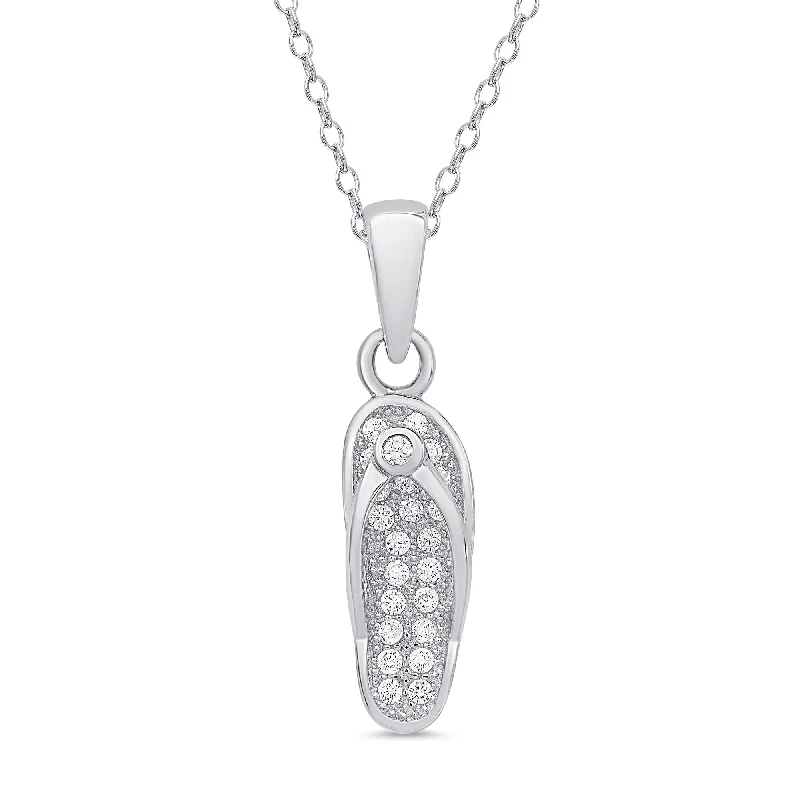 CZ Flip Flop Necklace in Sterling Silver