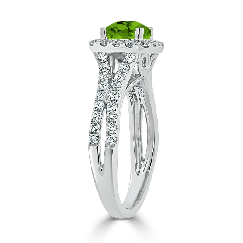 Auriya 9/10ct Cushion-cut Peridot Halo Diamond Engagement Ring 5/8ctw 14k Gold