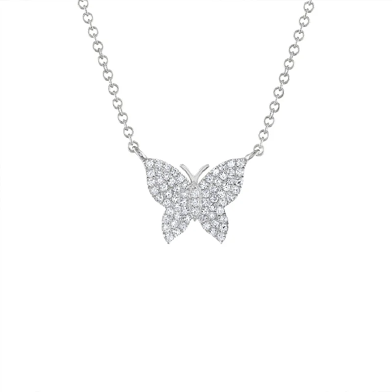 14KT GOLD DIAMOND PAVE SMALL BUTTERFLY NECKLACE