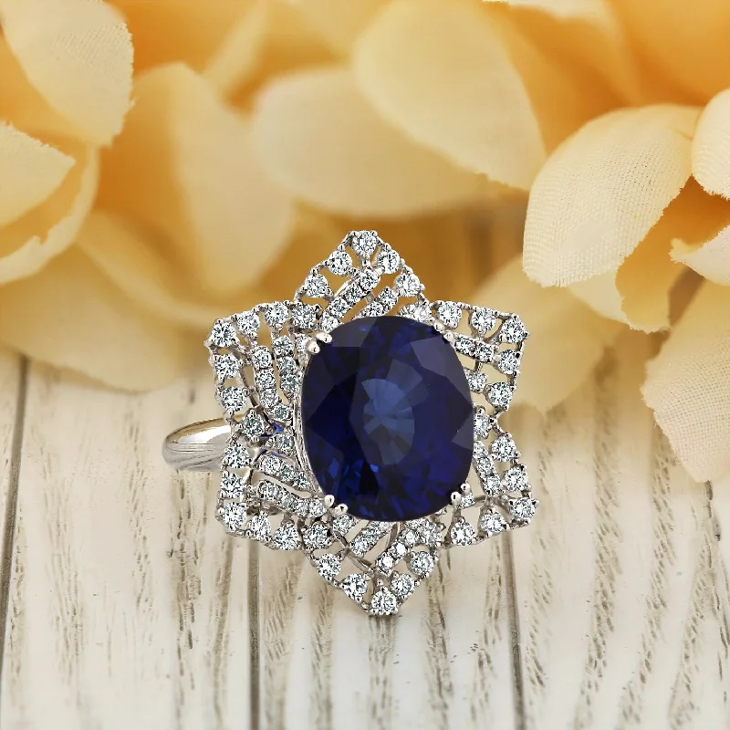 Auriya 18k Gold 10 3/8ct Pear-cut Sapphire Sunburst Diamond Engagement Ring 1ct TDW