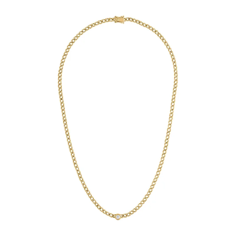 14KT GOLD DIAMOND BEZEL SET CURB NECKLACE