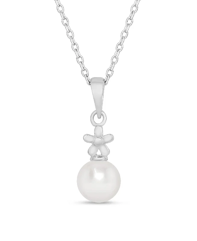 Flower & Freshwater Pearl Pendant in Sterling Silver